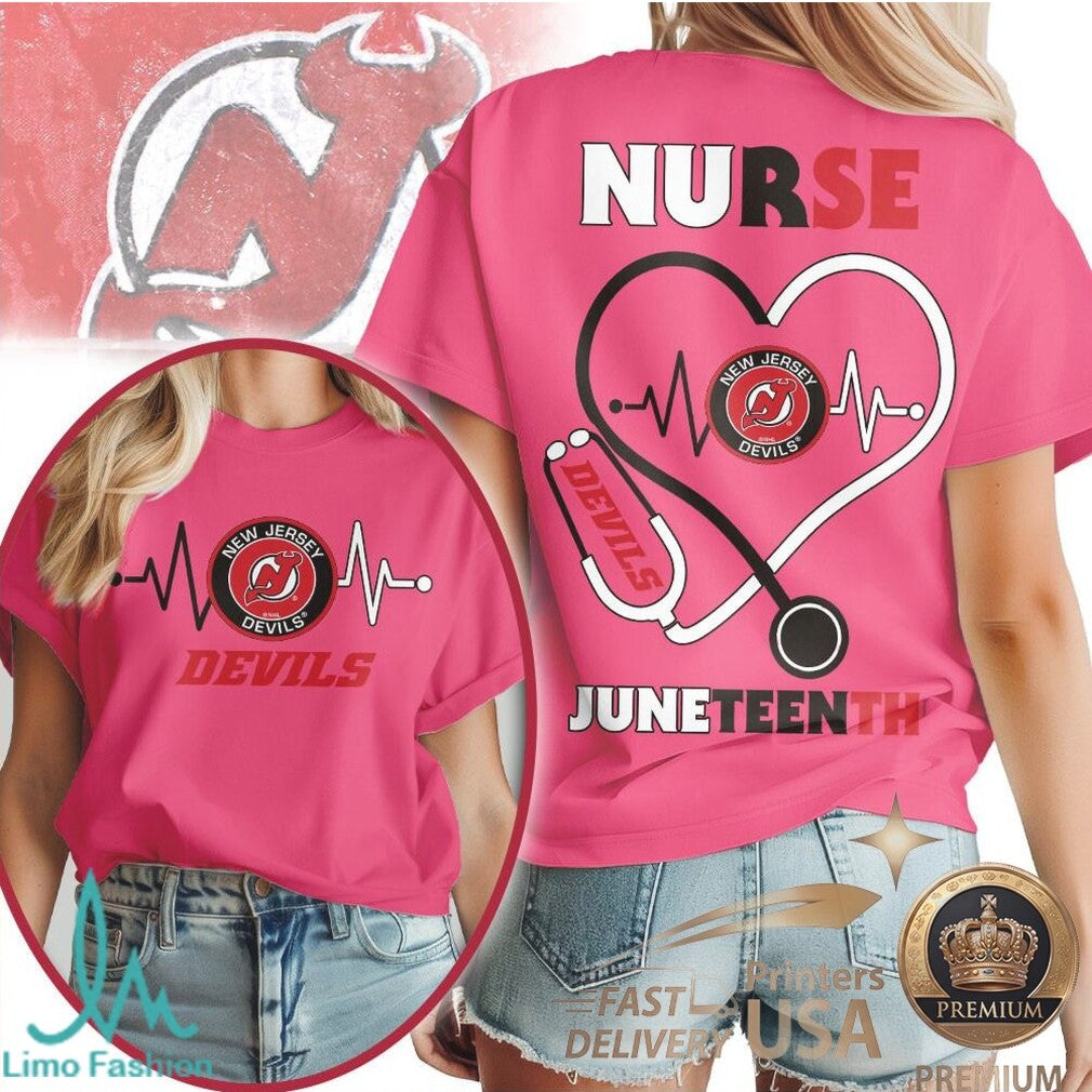 New Jersey Devils Nurse Heartbeat T Shirt Juneteenth Apparel - Limotees LLC