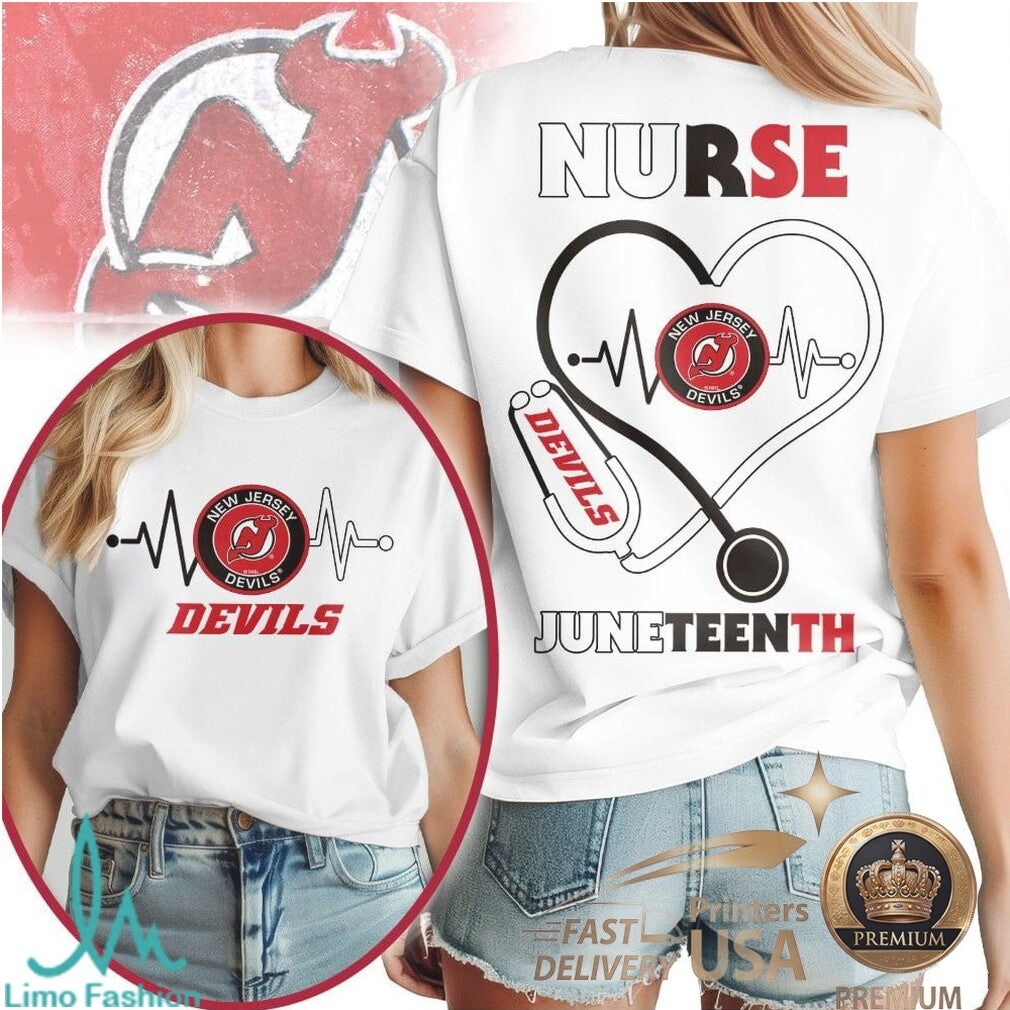 New Jersey Devils Nurse Heartbeat T Shirt Juneteenth Apparel - Limotees LLC