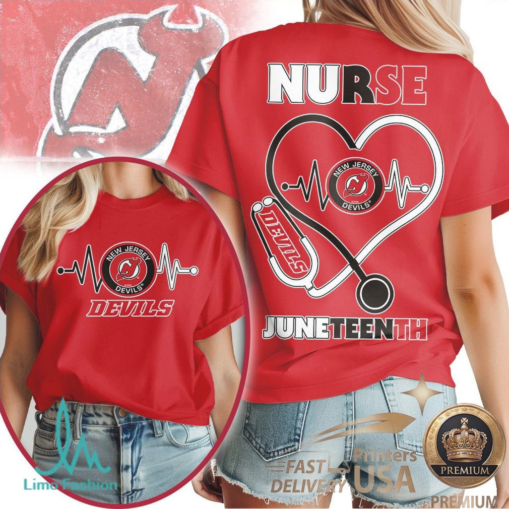 New Jersey Devils Nurse Heartbeat T Shirt Juneteenth Apparel - Limotees LLC