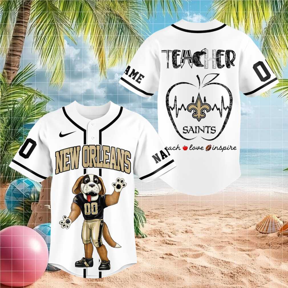 New Orleans Football Bull Mascot Teacher Apple Heartbeat Baseball Shirt