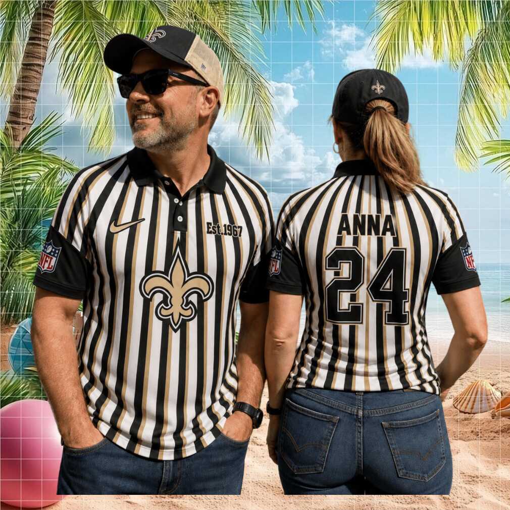 New Orleans Football Saints Custom Name Number Retro Striped Referee Game Day Fan Men Women Shirt