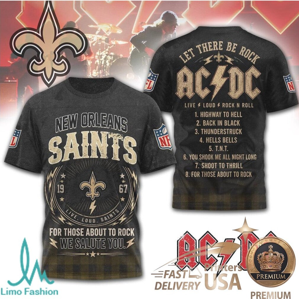 New Orleans Saints ACDC Rock Band Mashup Vintage T Shirt - Limotees LLC