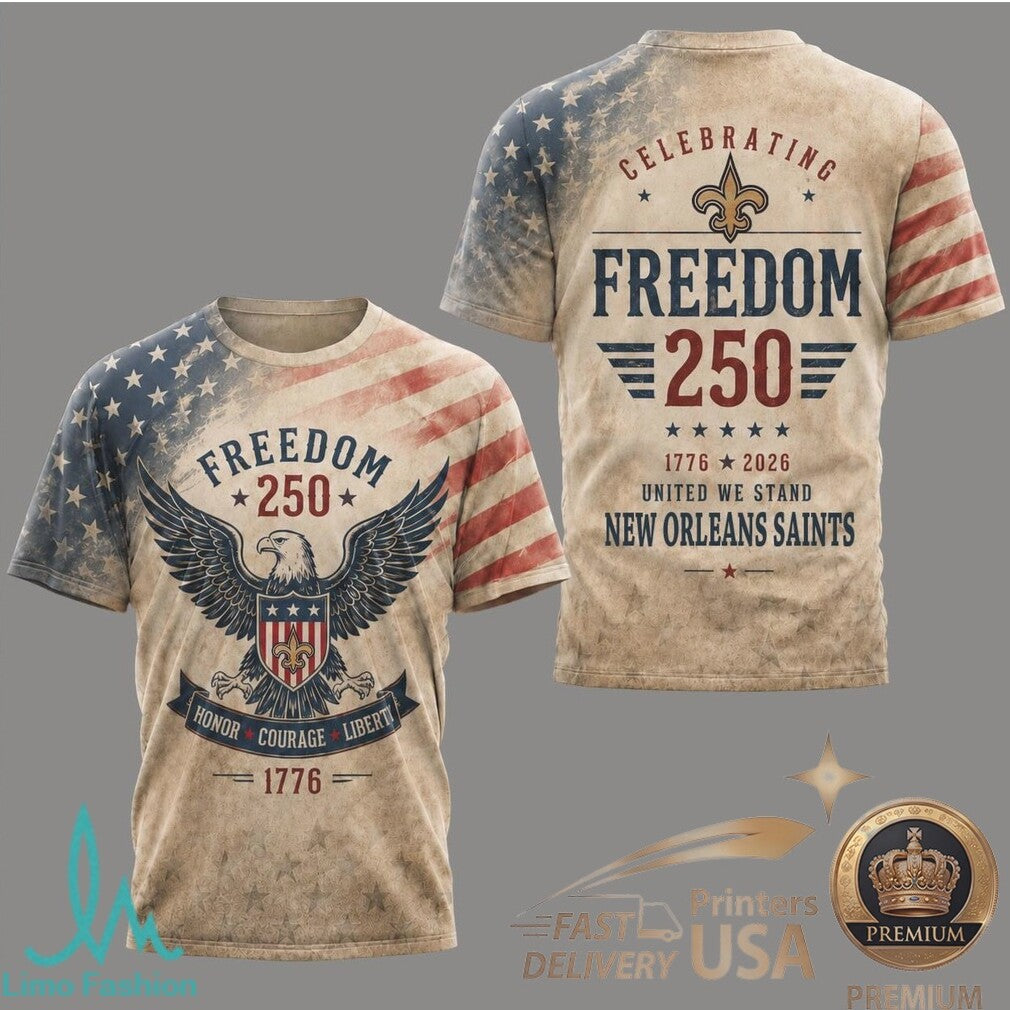 New Orleans Saints Freedom 250 American Flag Eagle Patriotic T Shirt - Limotees LLC