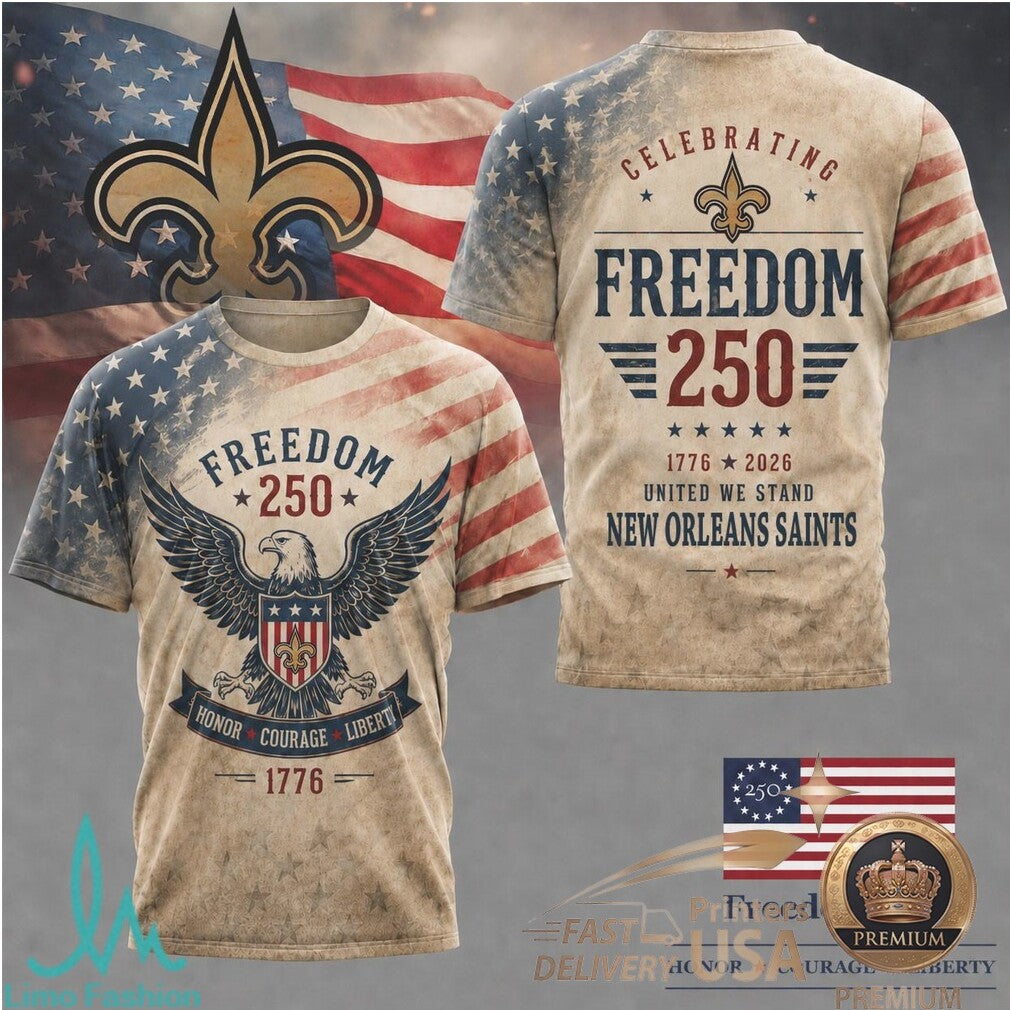 New Orleans Saints Freedom 250 American Flag Eagle Patriotic T Shirt - Limotees LLC