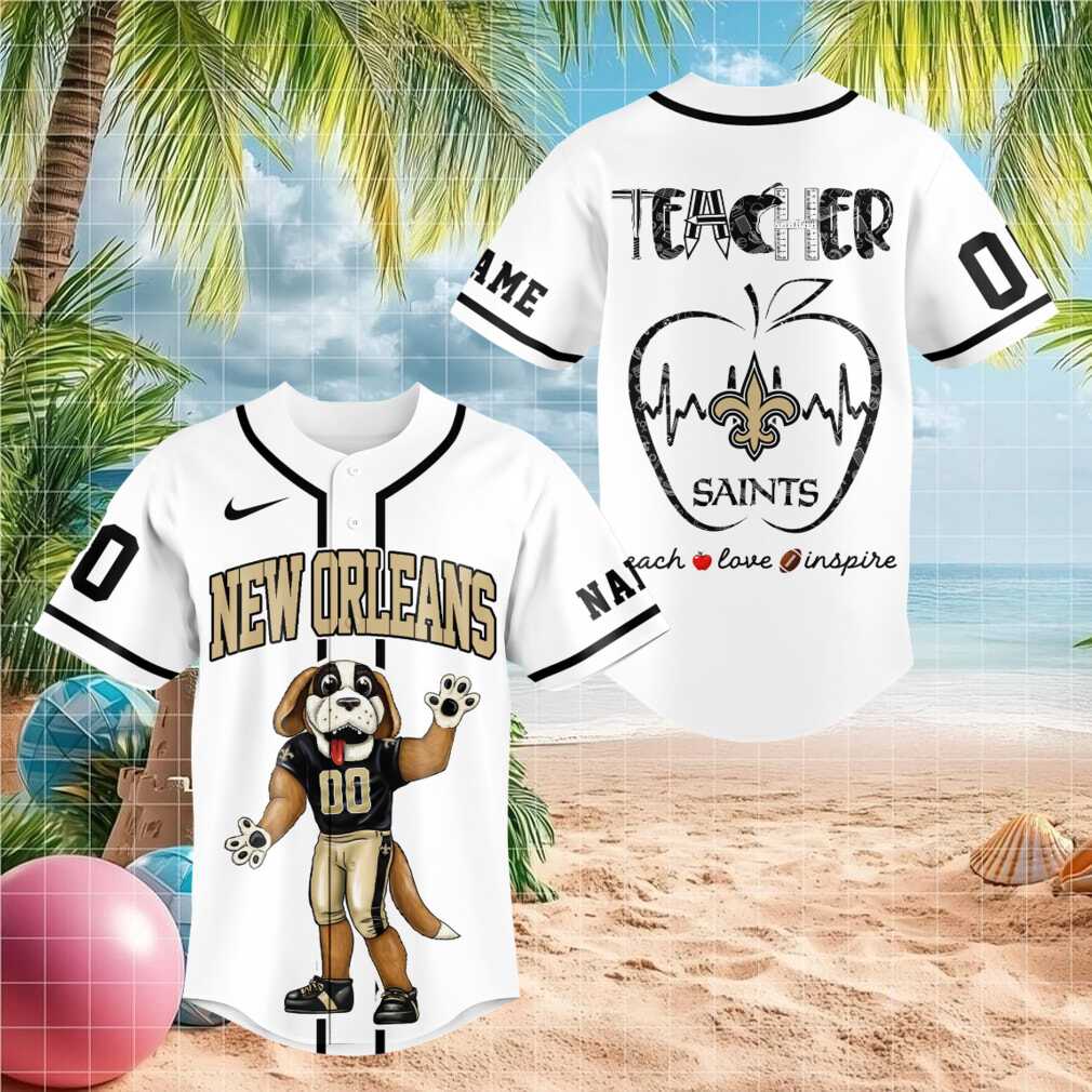 New Orleans Saints Mascot Dog Teacher Heartbeat Baseball Shirt
