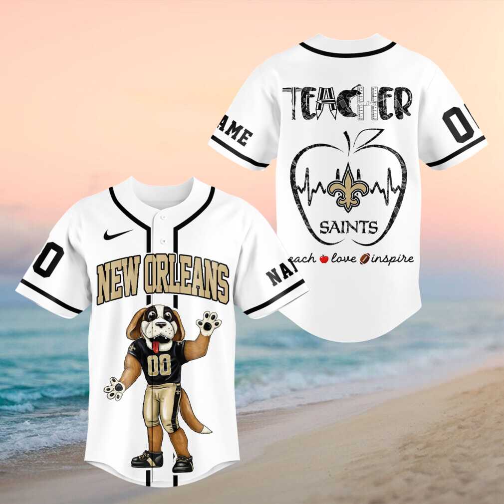 New Orleans Saints Mascot Dog Teacher Heartbeat Baseball Shirt