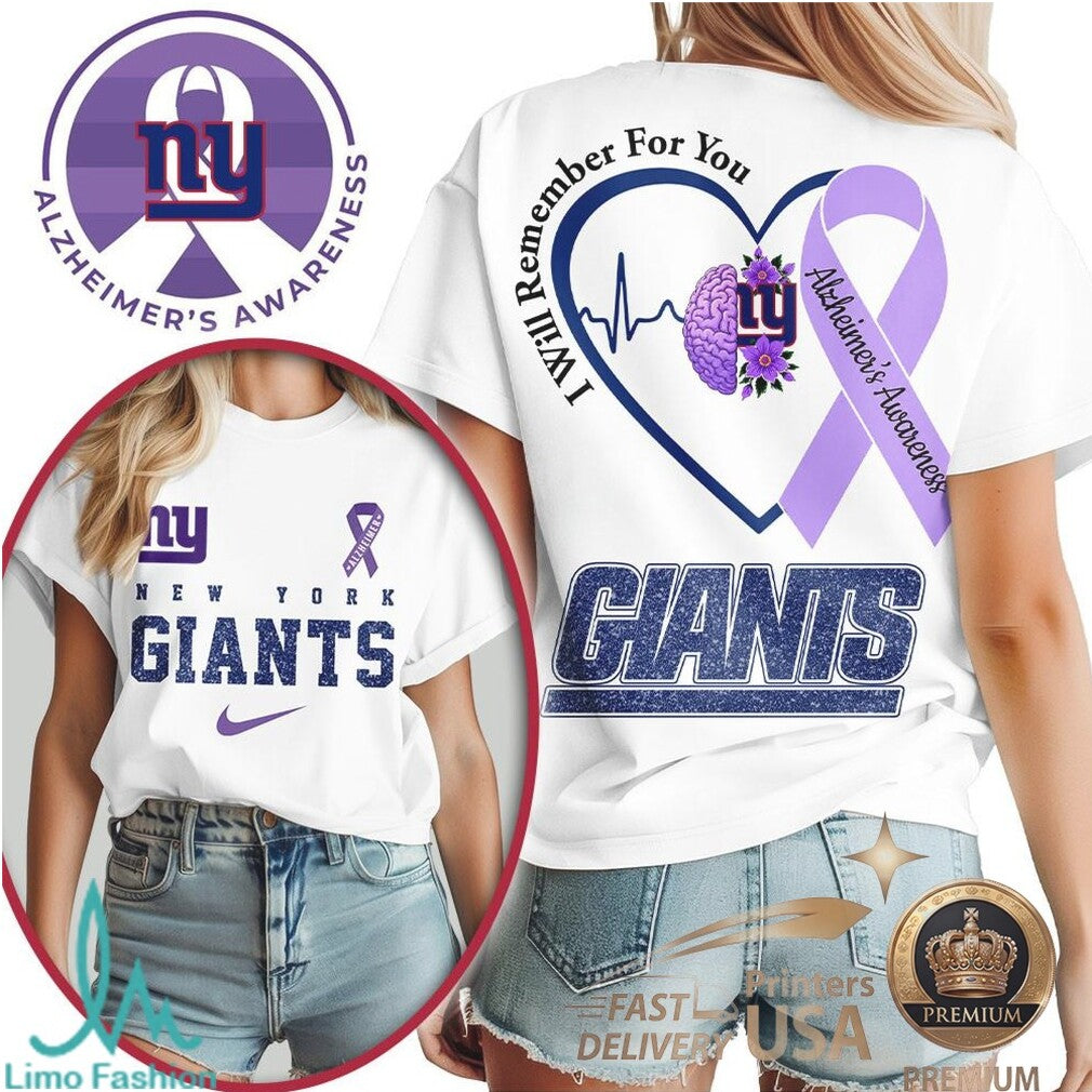New York Giants Alzheimer Awareness Heartbeat I Will Remember For You T Shirt