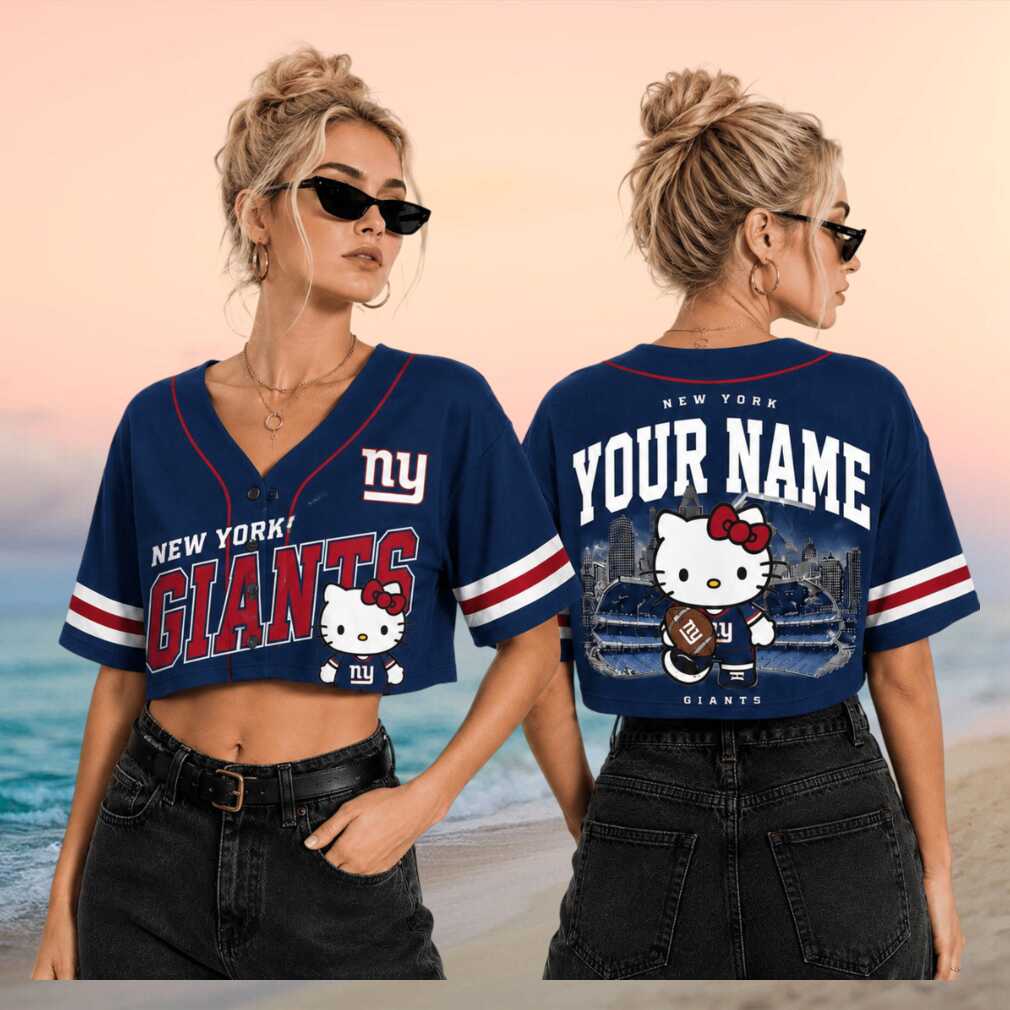 New York Giants Hello Kitty Stadium Skyline Custom Name Baseball Shirt