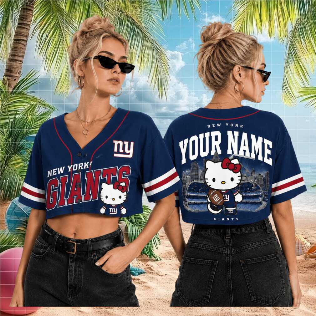 New York Giants Hello Kitty Stadium Skyline Custom Name Baseball Shirt