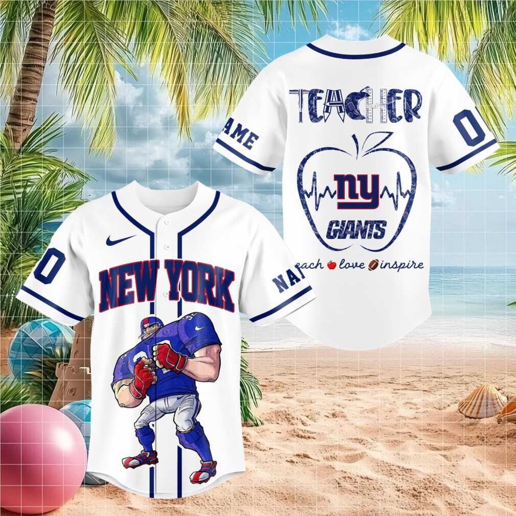 New York Giants Mascot Player Teacher Heartbeat Baseball Shirt