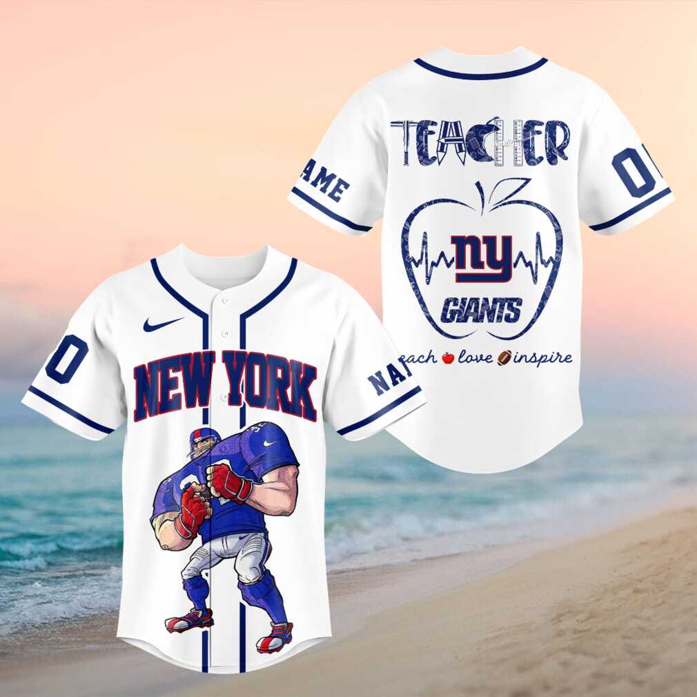 New York Giants Mascot Player Teacher Heartbeat Baseball Shirt