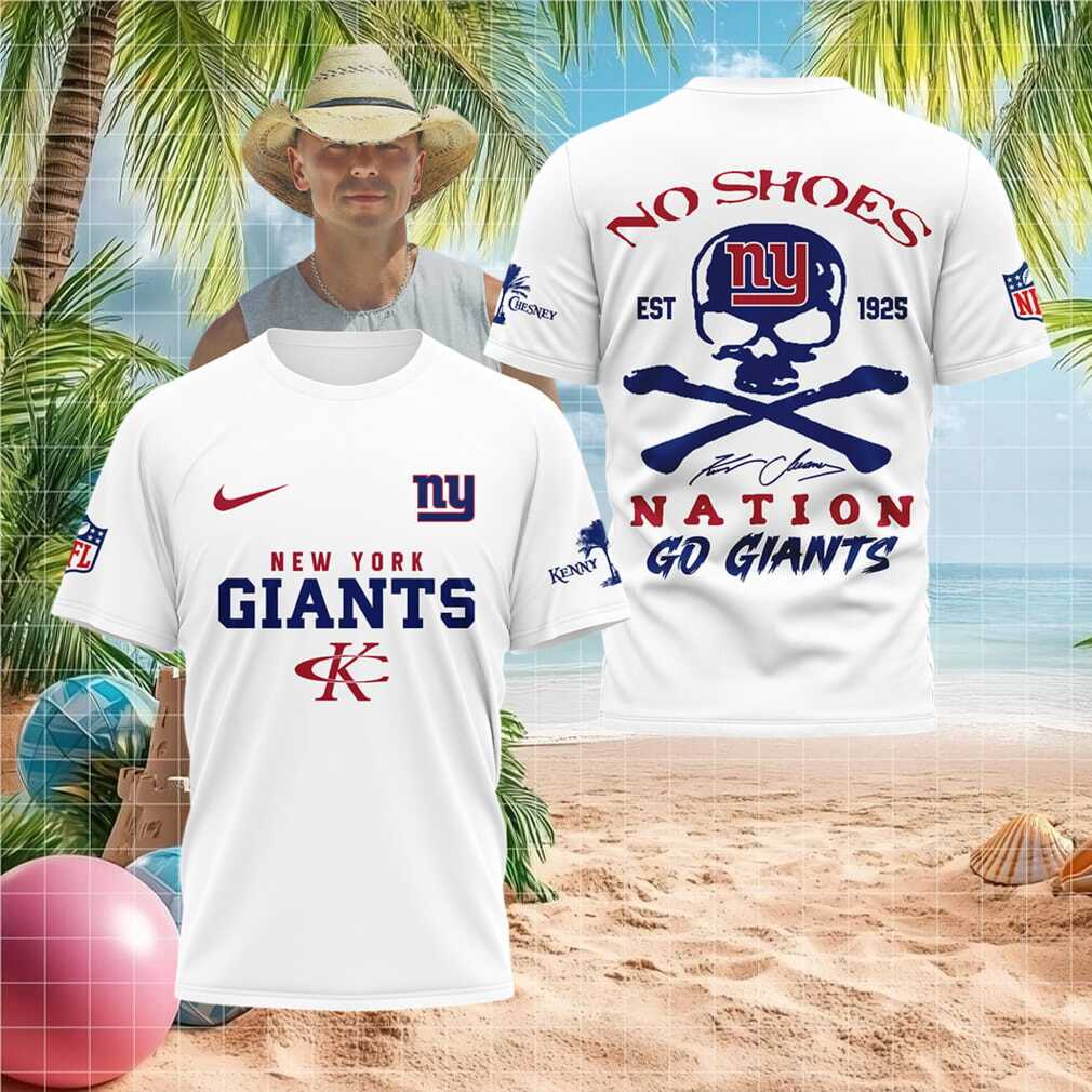 New York Giants Skull No Shoes Nation Kenny Chesney Football Shirt - Limotees LLC