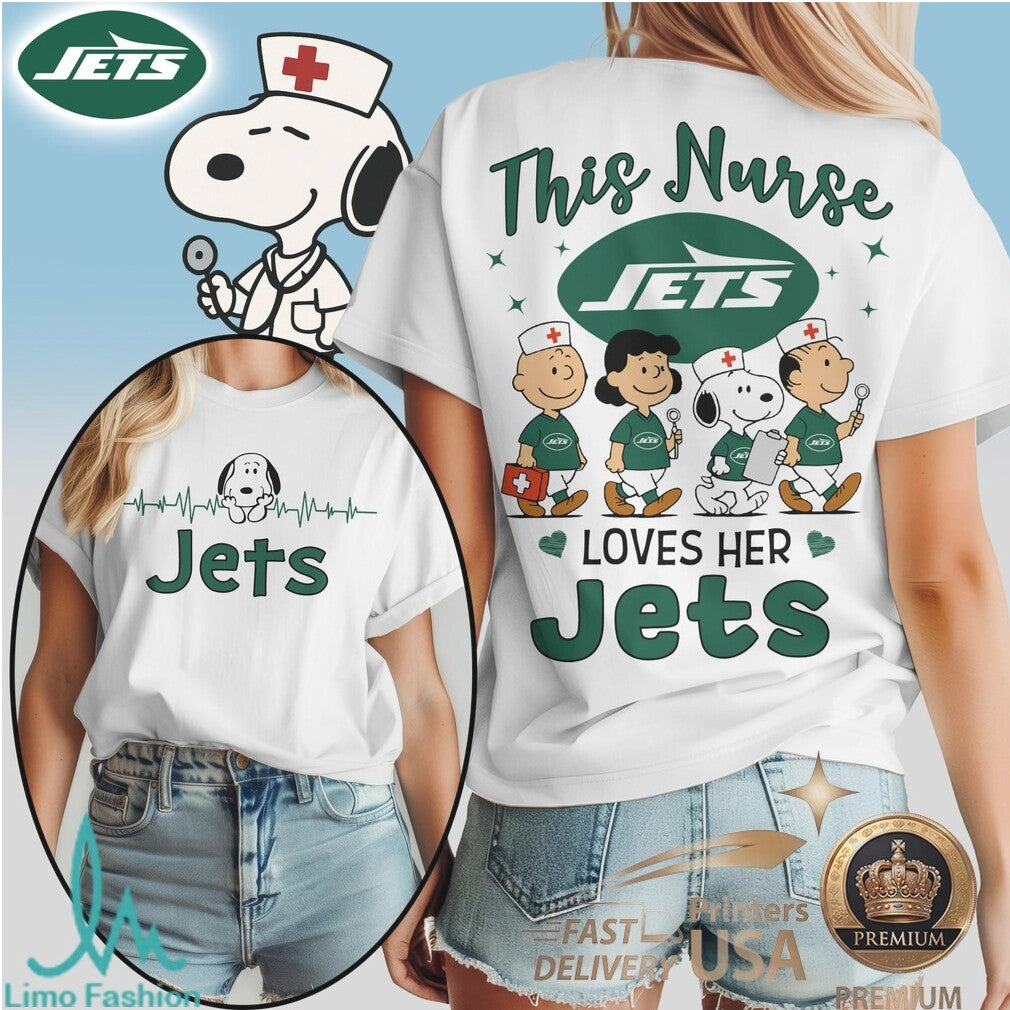 New York Jets Nurse Snoopy Heartbeat Fan T Shirt - Limotees LLC