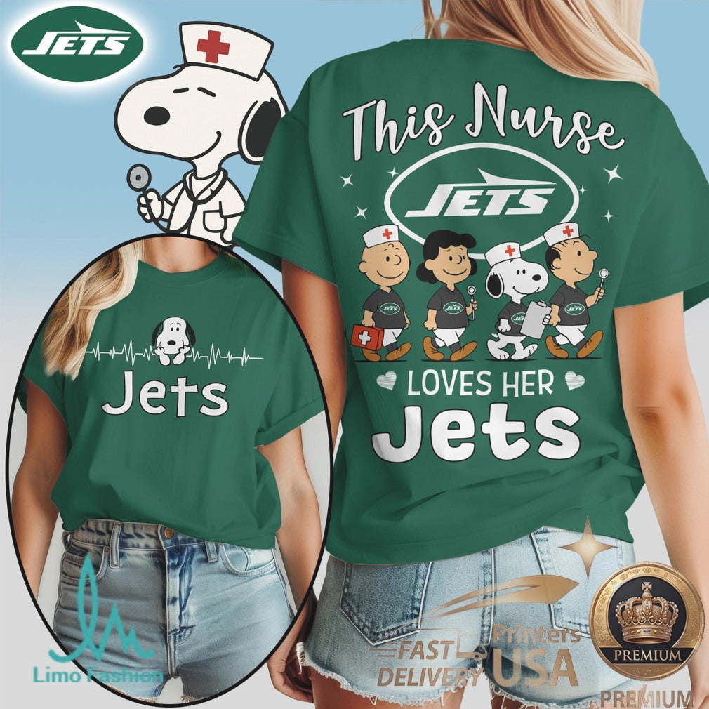 New York Jets Nurse Snoopy Heartbeat Fan T Shirt - Limotees LLC