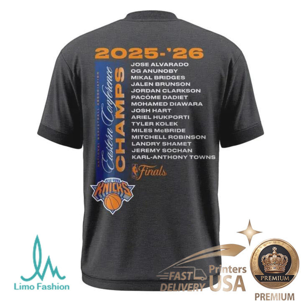 New York Knicks 2026 Eastern Conference Champions Roster List T Shirt - Limotees LLC