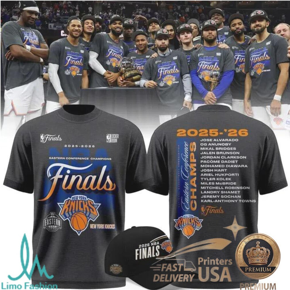 New York Knicks 2026 Eastern Conference Champions Roster List T Shirt - Limotees LLC