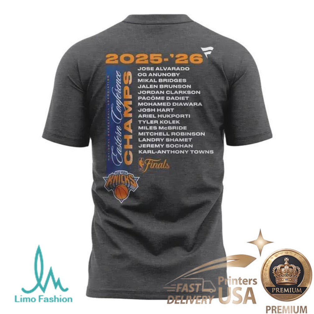 New York Knicks 2026 Eastern Conference Champs Roster Signature Team T Shirt - Limotees LLC