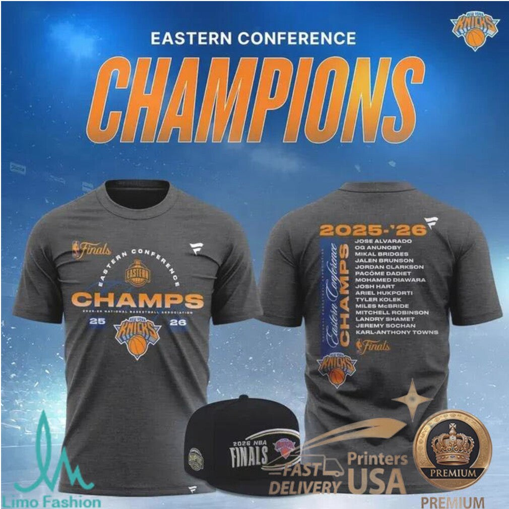 New York Knicks 2026 Eastern Conference Champs Roster Signature Team T Shirt - Limotees LLC