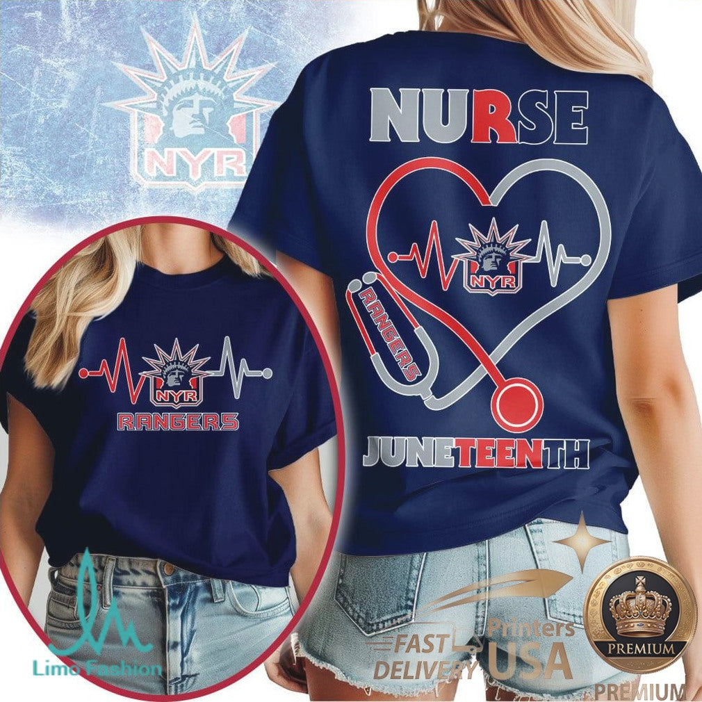 New York Rangers Nurse Heartbeat Juneteenth T Shirt - Limotees LLC