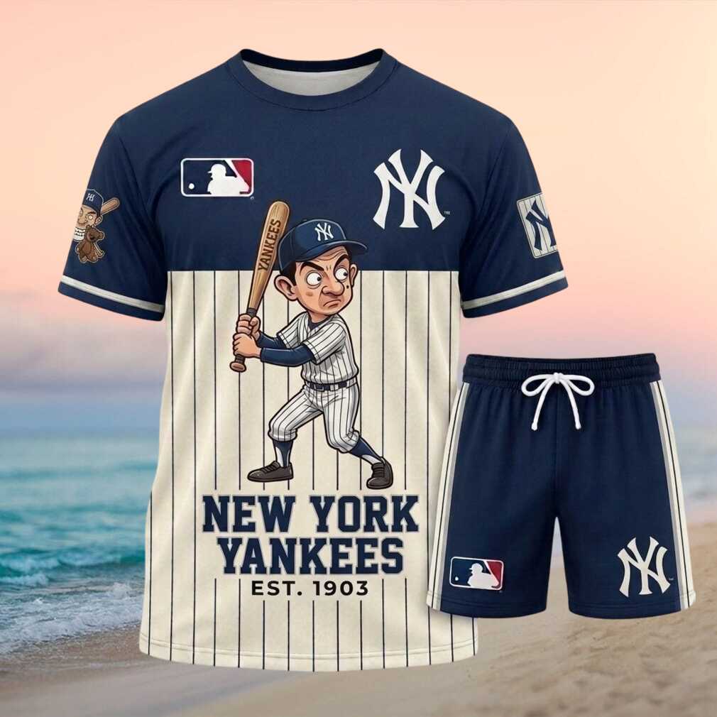 New York Yankees Mr Bean Baseball Pinstripe Shorts Shirt