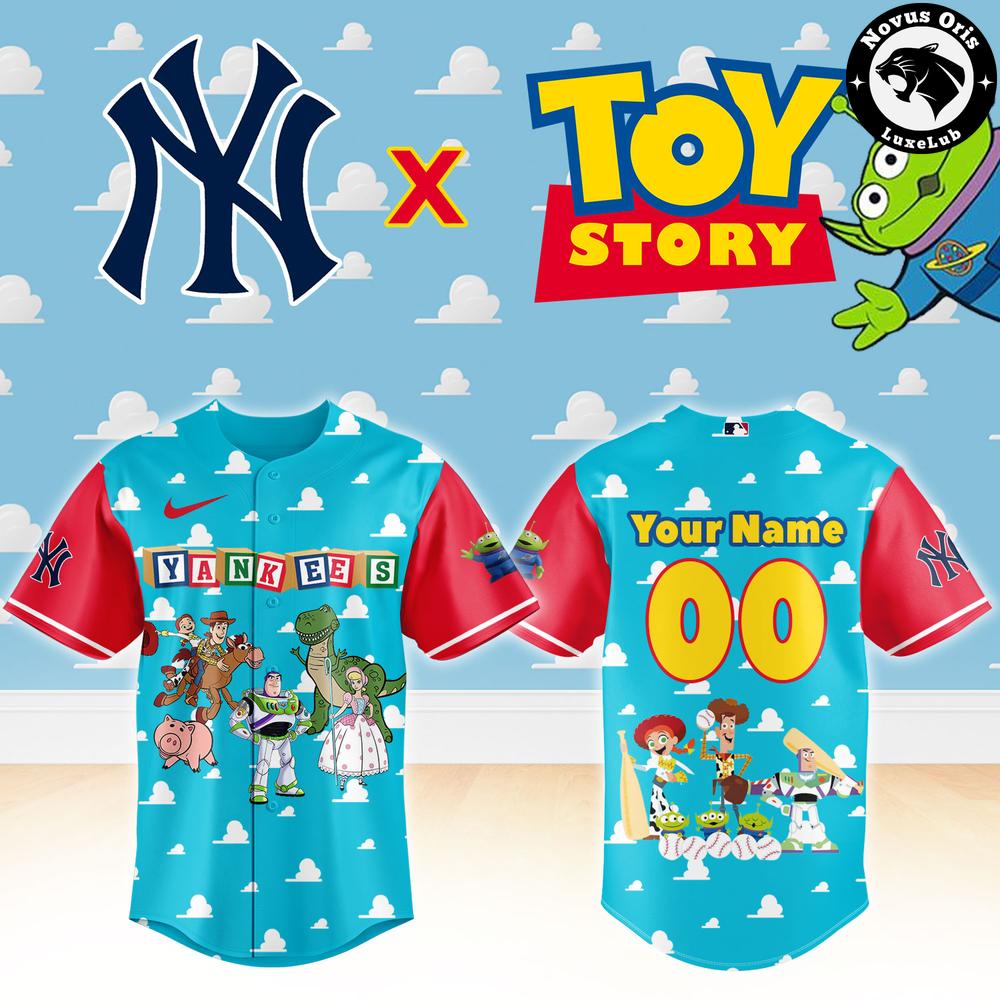 New York Yankees x Toy Story Night Woody Buzz Lightyear Custom Baseball Jersey