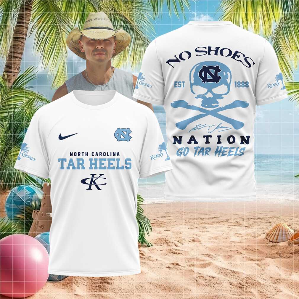 North Carolina Tar Heels College Football Skull No Shoes Nation T Shirt