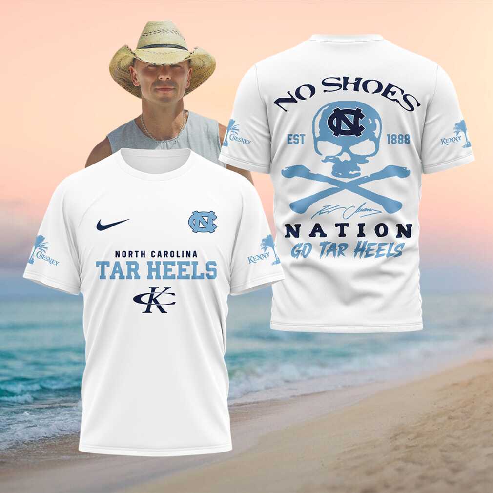 North Carolina Tar Heels College Football Skull No Shoes Nation T Shirt