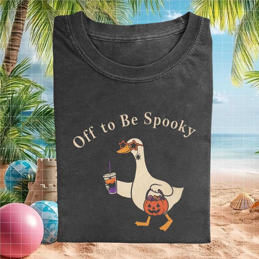 Off To Be Spooky Halloween Duck With Pumpkin Basket Retro Autumn Holiday Kids Shirt