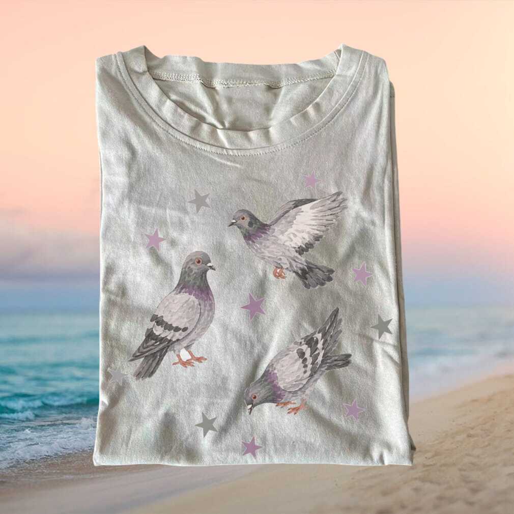 Pastel Pigeon Bird Lovers Star Pattern Cute Aesthetic Animal Gift Shirt - Limotees LLC