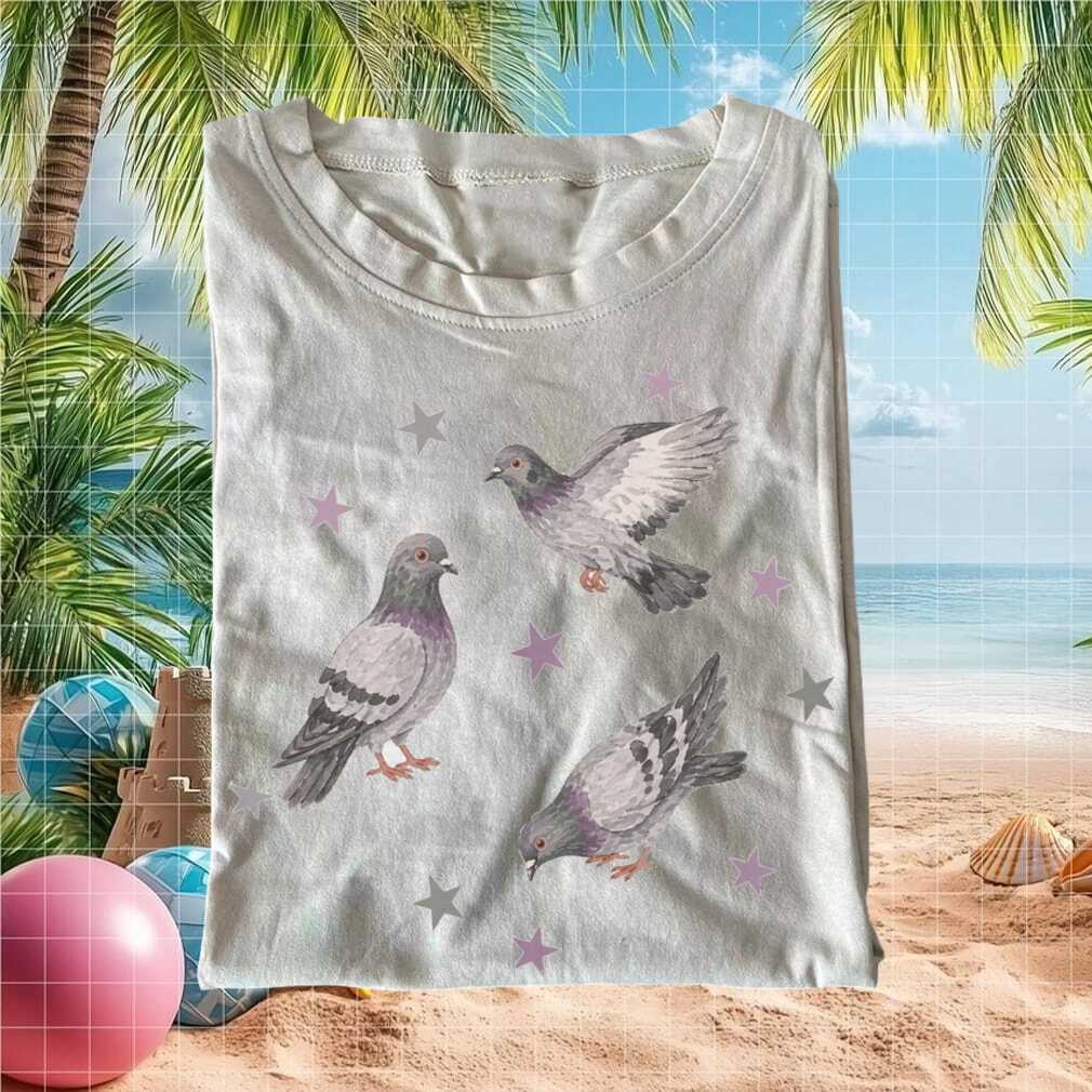 Pastel Pigeon Bird Lovers Star Pattern Cute Aesthetic Animal Gift Shirt - Limotees LLC