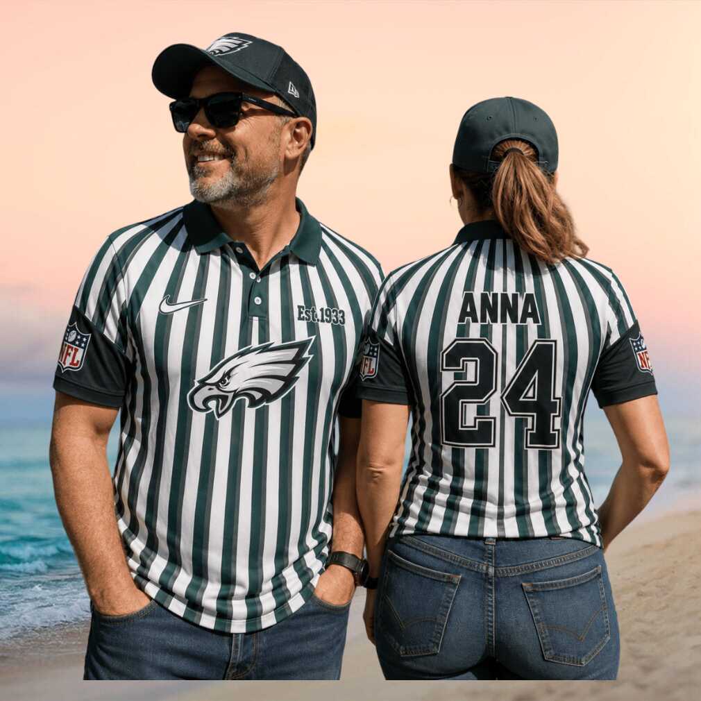 Philadelphia Eagles Custom Name Number Referee Stripe Est 1933 Football Fans Men Women Shirt - Limotees LLC