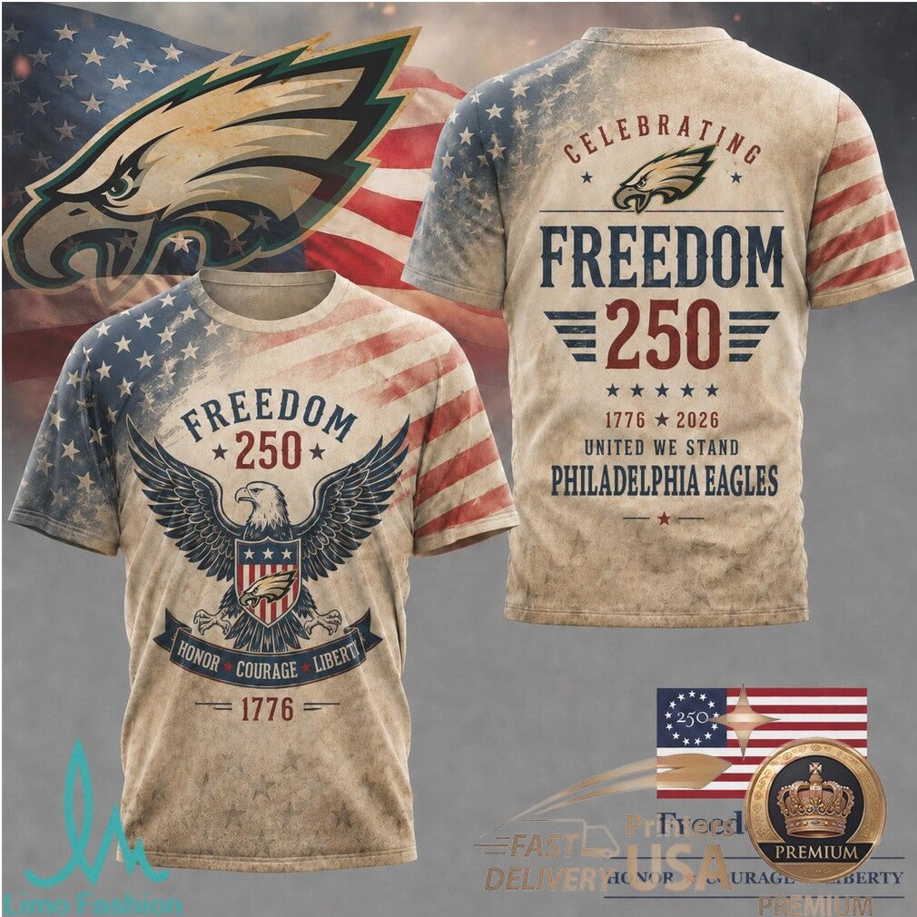 Philadelphia Eagles Freedom 250 American Flag Eagle Patriotic T Shirt - Limotees LLC