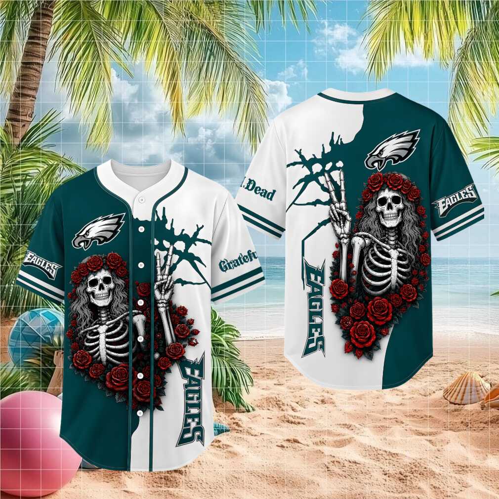 Philadelphia Eagles Grateful Dead Skull Rose Baseball Shirt - Limotees LLC
