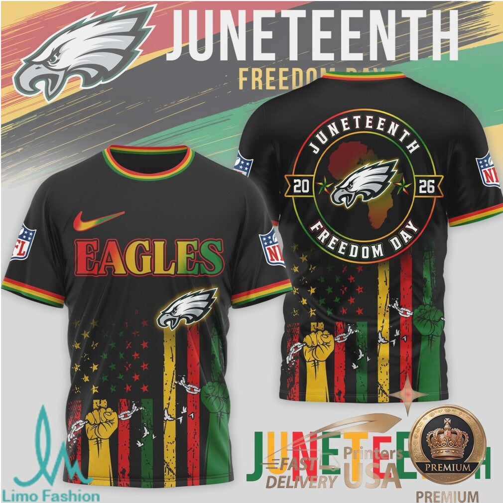Philadelphia Eagles Juneteenth Freedom Day 2026 Black T Shirt - Limotees LLC