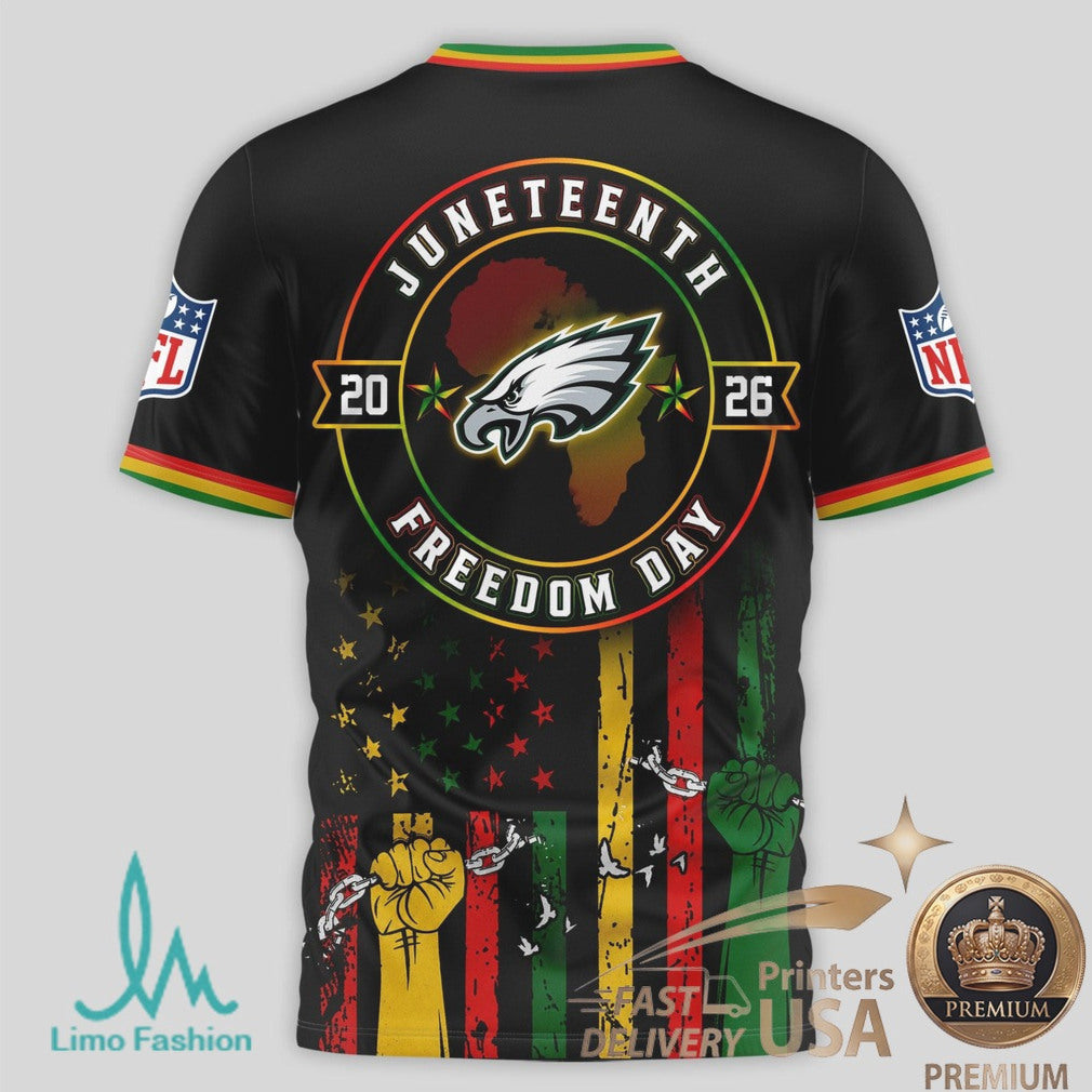 Philadelphia Eagles Juneteenth Freedom Day 2026 Black T Shirt - Limotees LLC