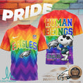 Philadelphia Eagles Snoopy Pride Rainbow T Shirt Human Beings Graphic T Shirt - Limotees LLC