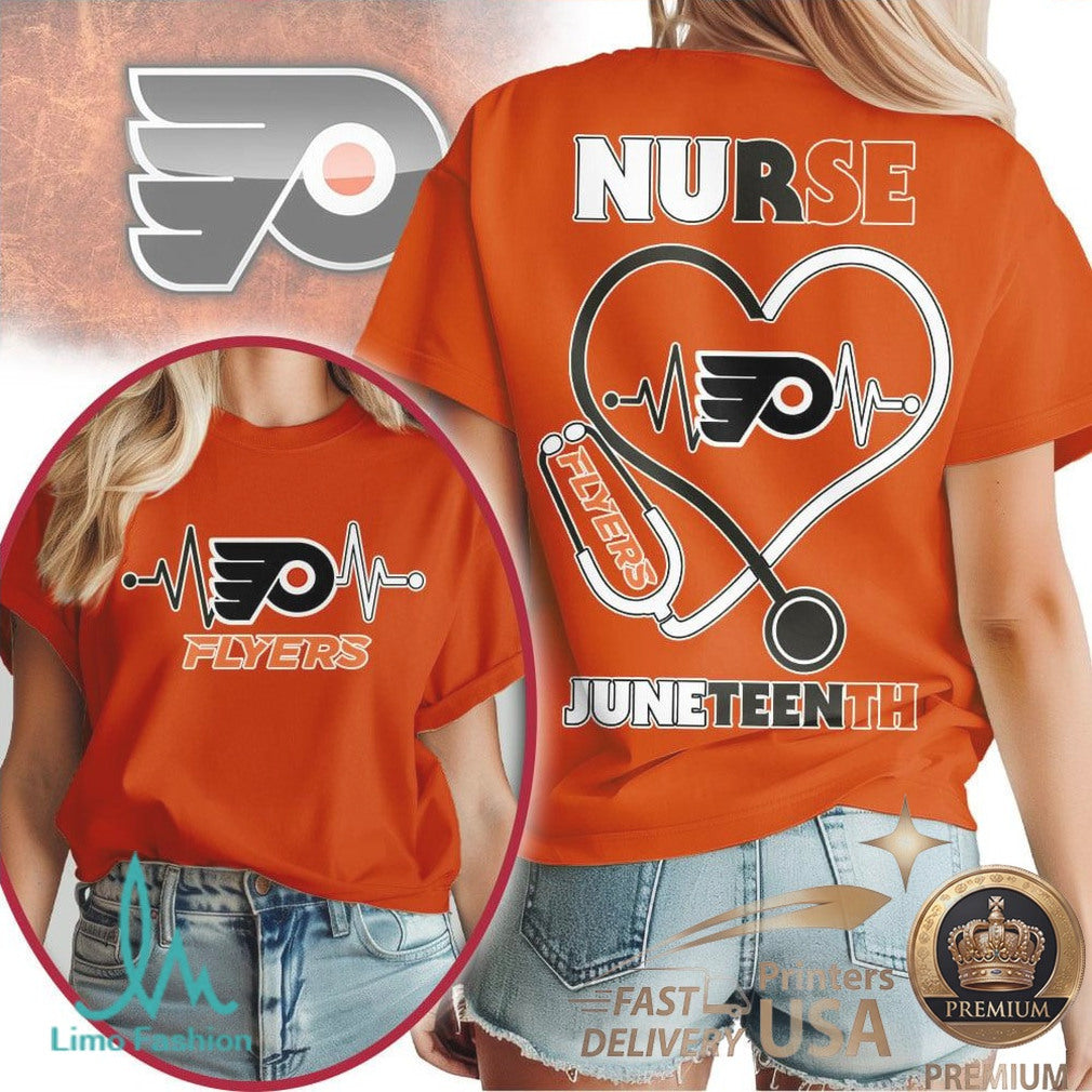 Philadelphia Flyers Nurse Heartbeat T Shirt Juneteenth Apparel - Limotees LLC
