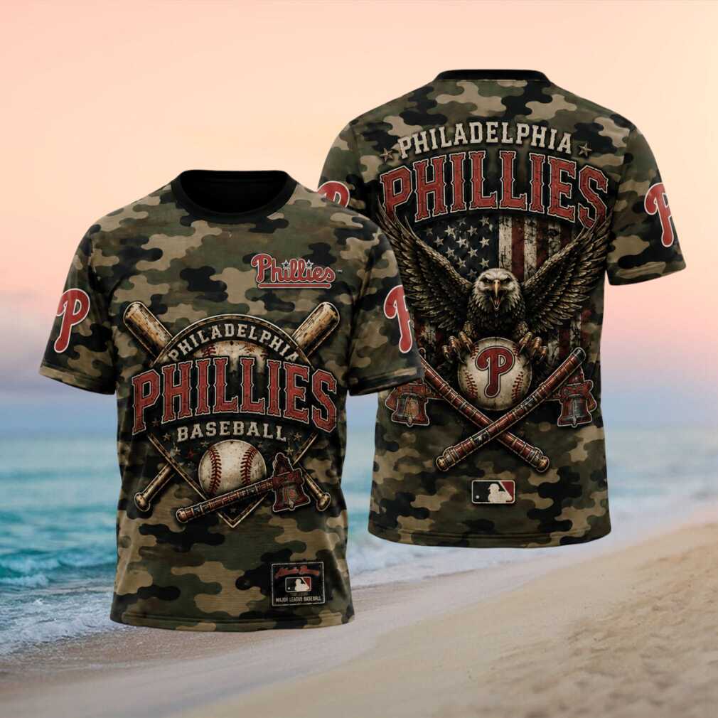 Philadelphia Phillies Patriotic Bald Eagle Camo American Flag T Shirt
