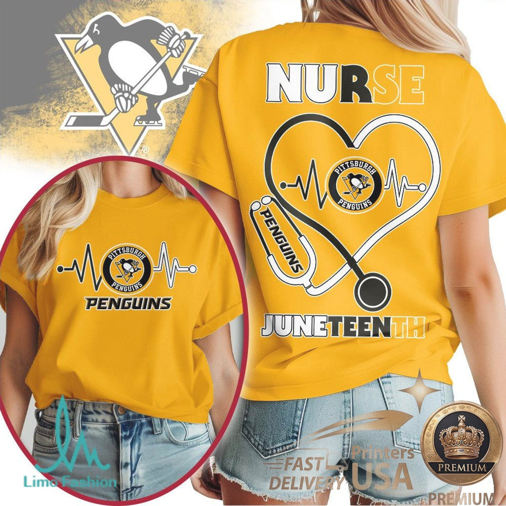 Pittsburgh Penguins Nurse Heartbeat T Shirt Juneteenth Apparel - Limotees LLC