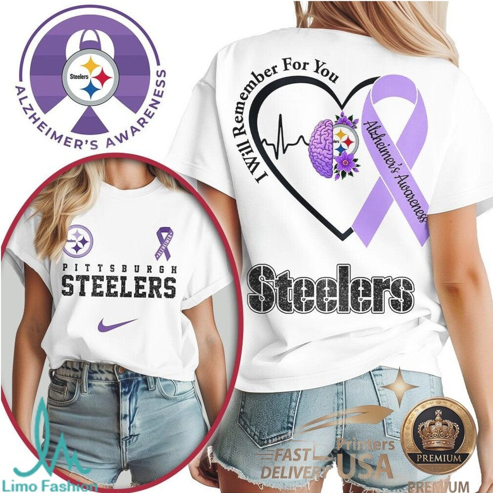 Pittsburgh Steelers Alzheimer Awareness Heartbeat I Will Remember For You T Shirt - Limotees LLC