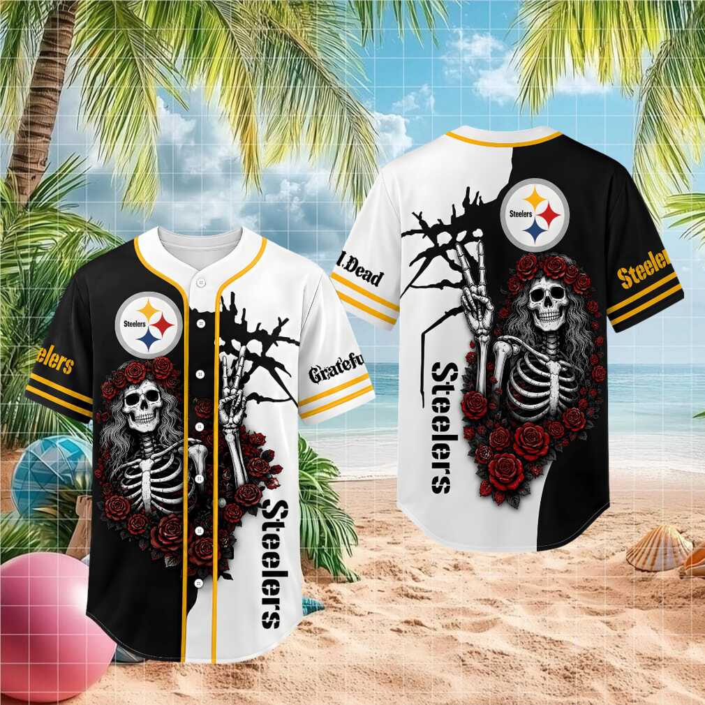 Pittsburgh Steelers Grateful Dead Skull Rose Baseball Shirt - Limotees LLC