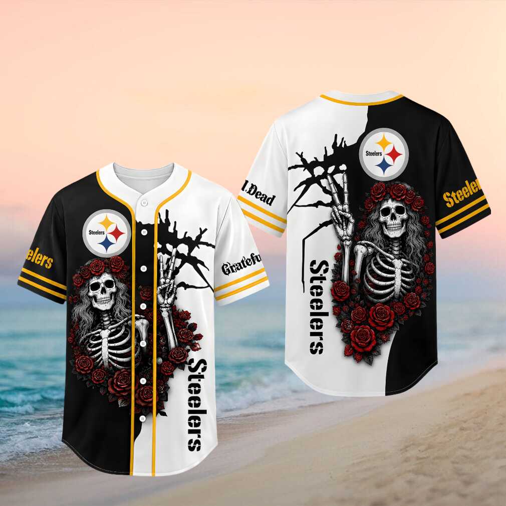 Pittsburgh Steelers Grateful Dead Skull Rose Baseball Shirt - Limotees LLC