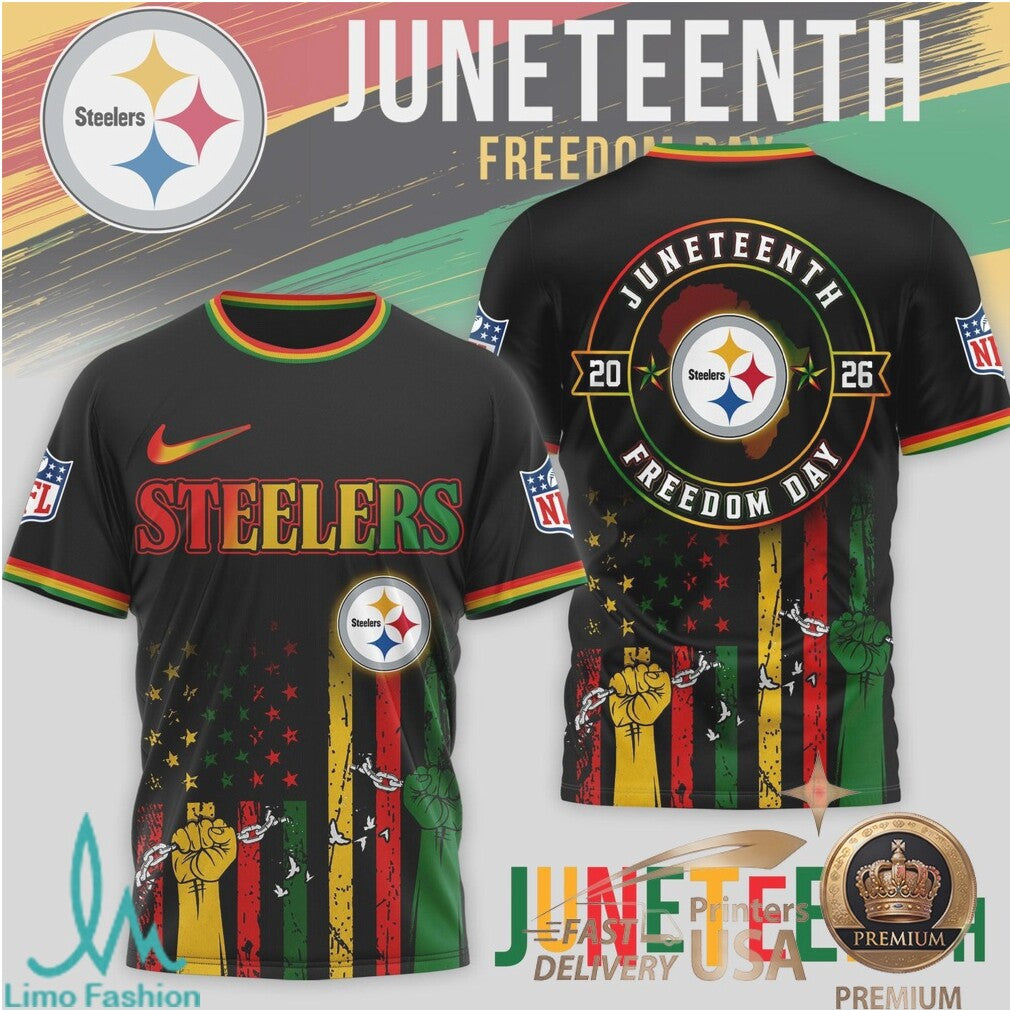 Pittsburgh Steelers Juneteenth Freedom Day 2026 Black T Shirt - Limotees LLC