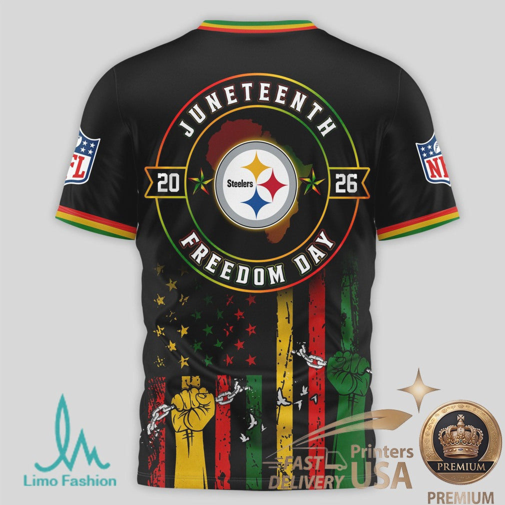 Pittsburgh Steelers Juneteenth Freedom Day 2026 Black T Shirt - Limotees LLC