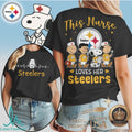 Pittsburgh Steelers Nurse Peanuts Character Heartbeat T Shirt - Limotees LLC