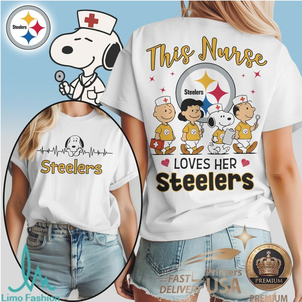 Pittsburgh Steelers Nurse Peanuts Character Heartbeat T Shirt - Limotees LLC