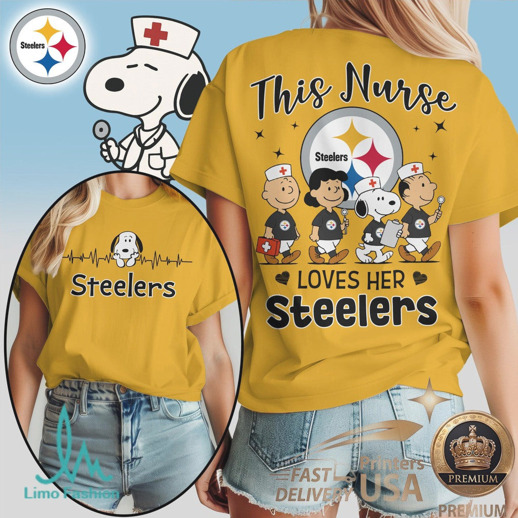 Pittsburgh Steelers Nurse Peanuts Character Heartbeat T Shirt - Limotees LLC