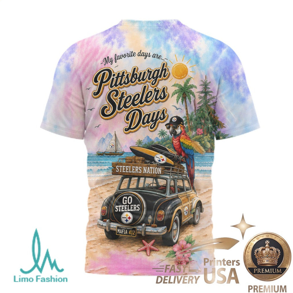 Pittsburgh Steelers Tropical Beach Palm Tree All Over Print T Shirt - Limotees LLC