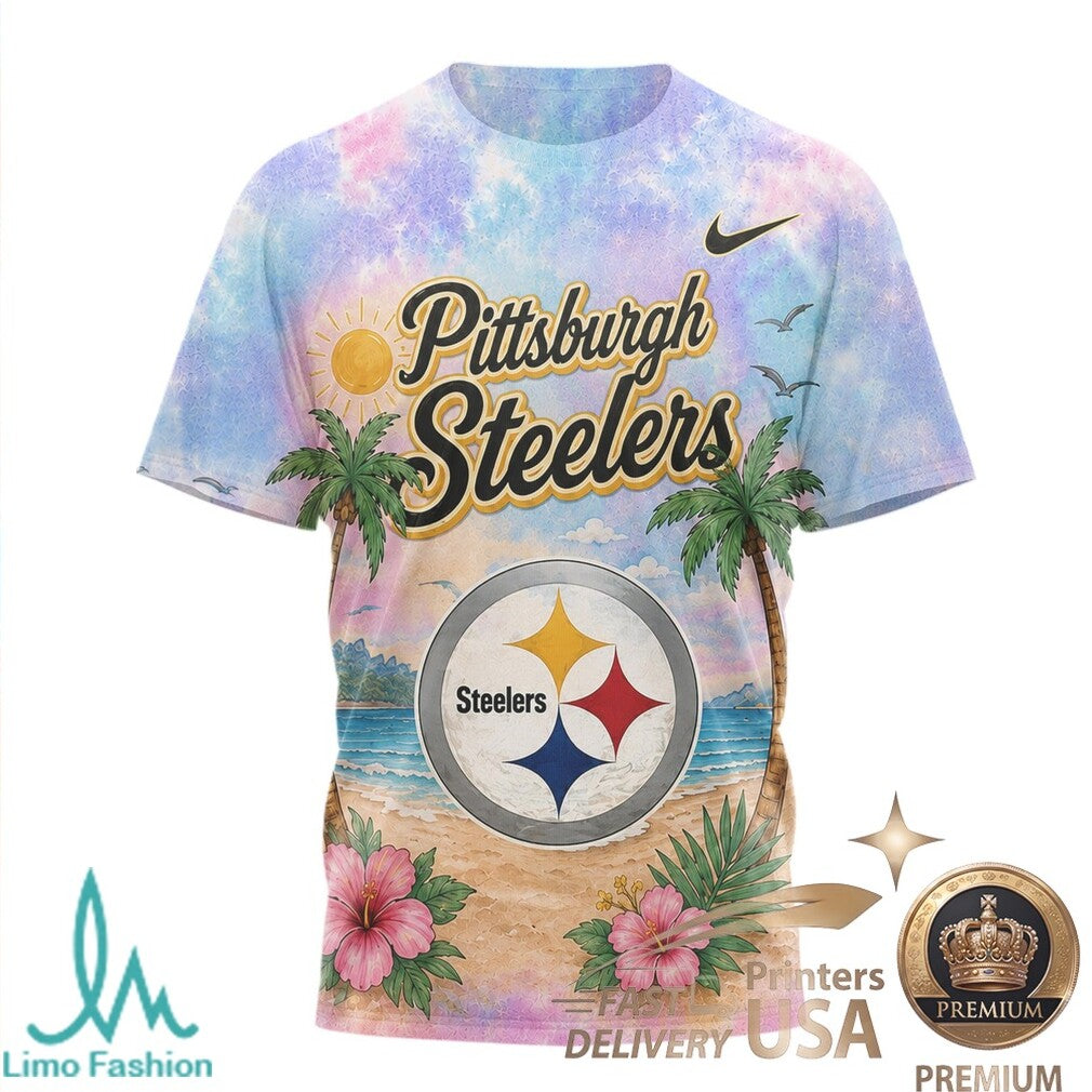 Pittsburgh Steelers Tropical Beach Palm Tree All Over Print T Shirt - Limotees LLC