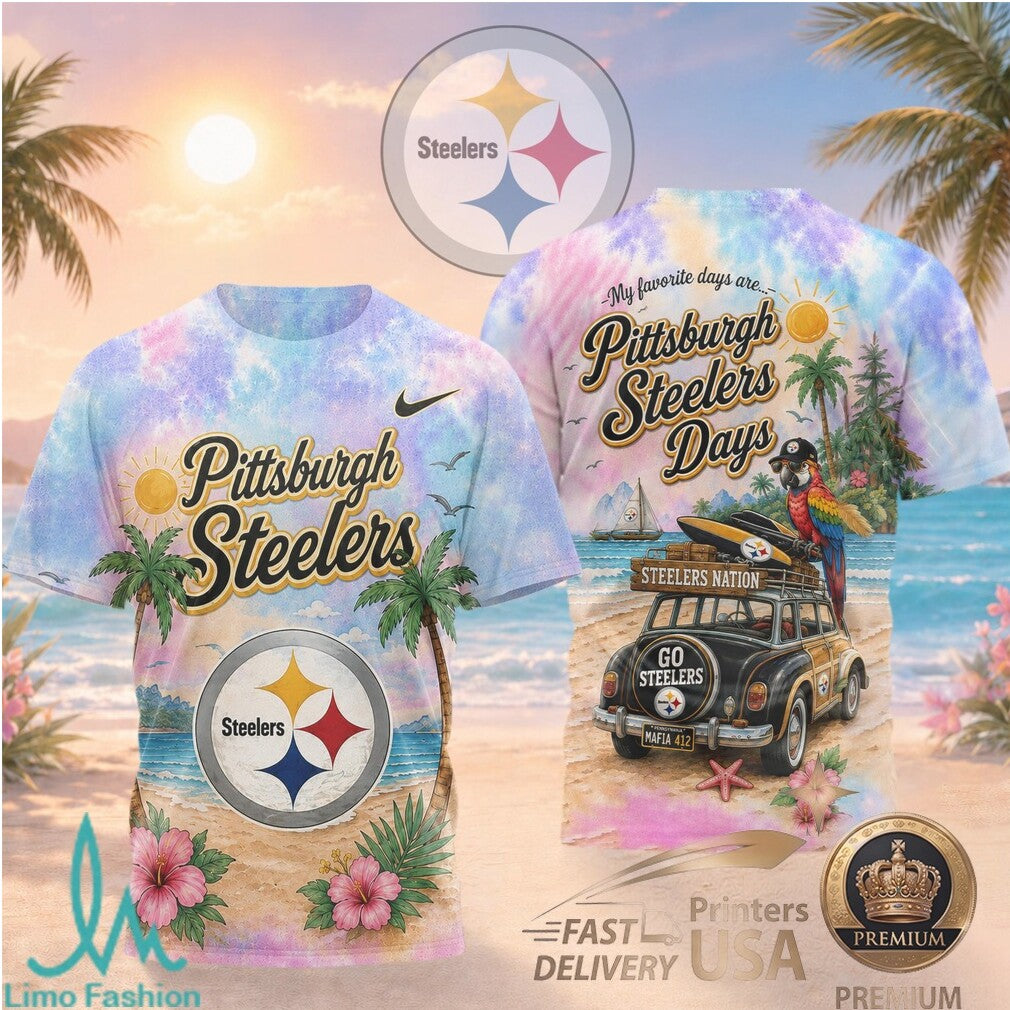 Pittsburgh Steelers Tropical Beach Palm Tree All Over Print T Shirt - Limotees LLC